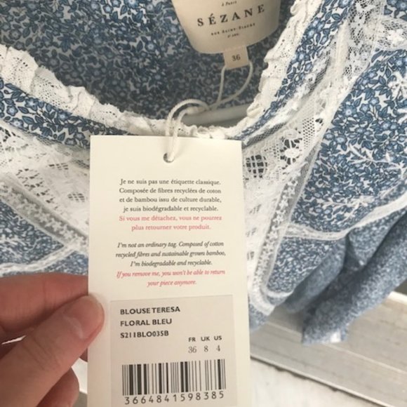 Sezane Teresa Blouse, Blue/white, BNWT, Sz 4 - Picture 7 of 8
